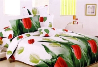 Постельное белье "Тюльпаны" (1,5 спальный люкс КПБ, сатин, наволочки 70х70) артикул 3401e.